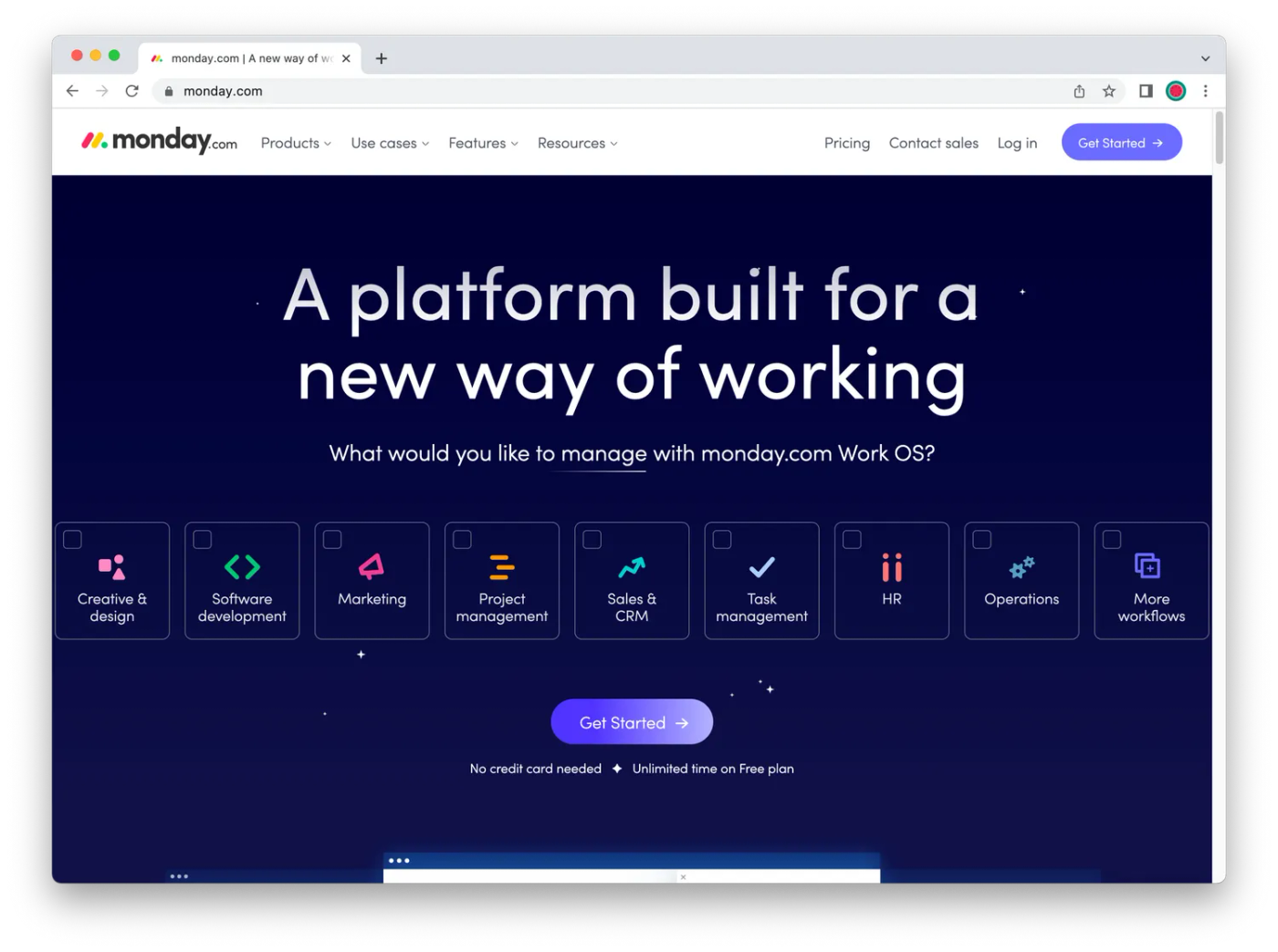 Screenshot of monday.com's website. 