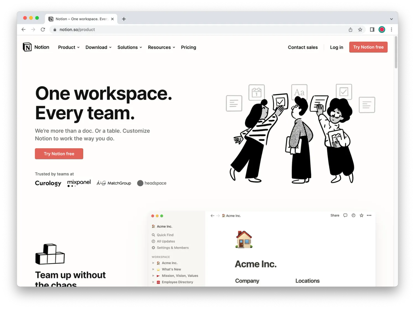 Screenshot of Notion's homepage