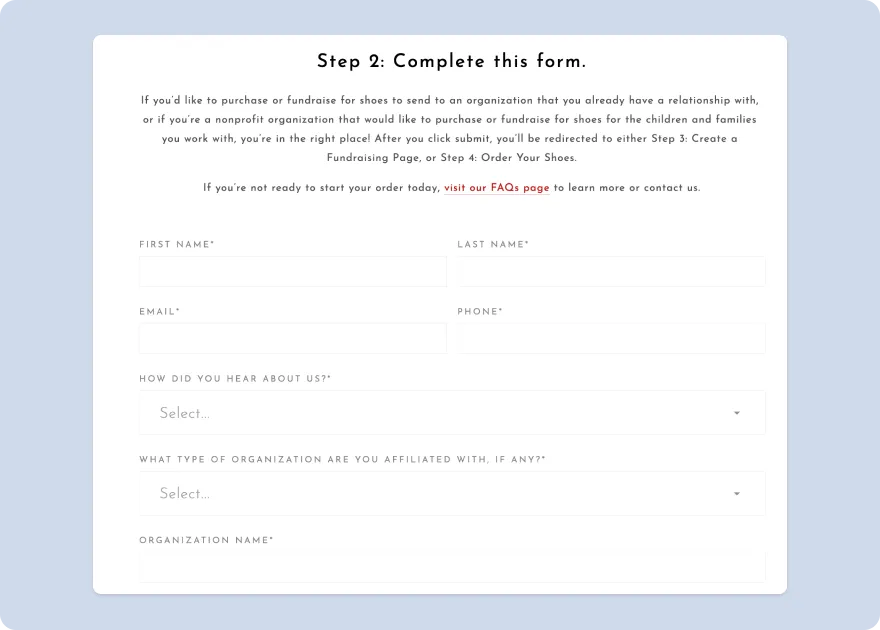 online form from Because International website