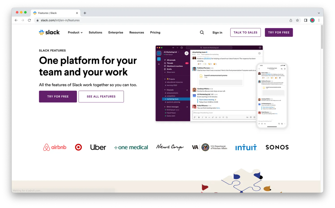 Slack homepage