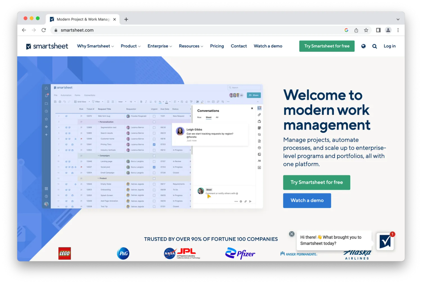 Smartsheet homepage