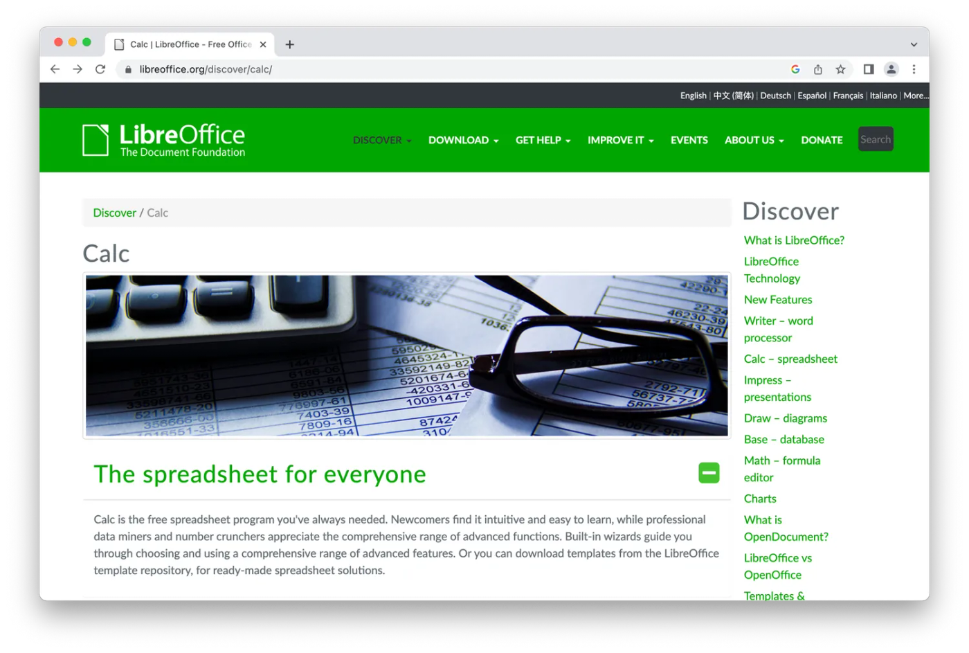 Libre Office Calc homepage