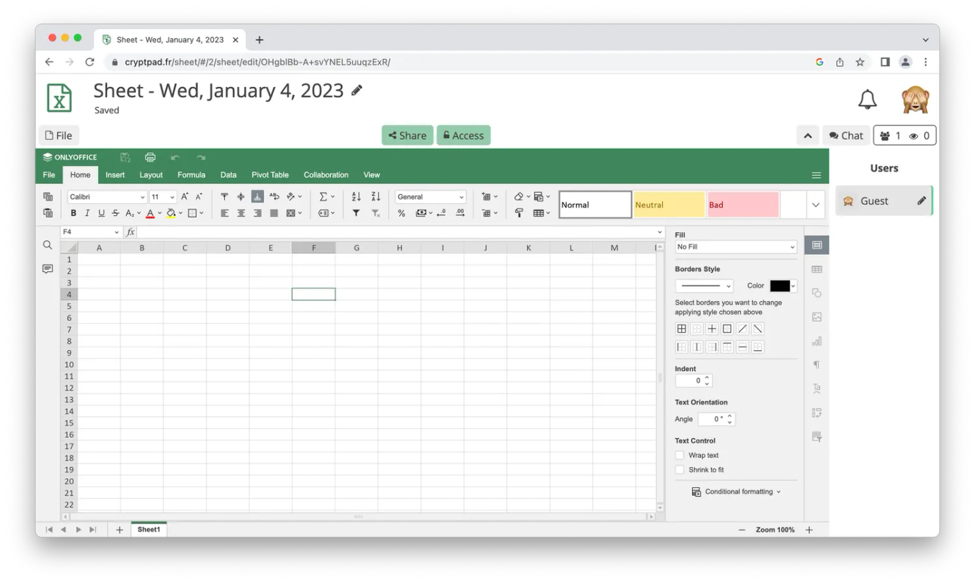 A sample CryptPad Sheet