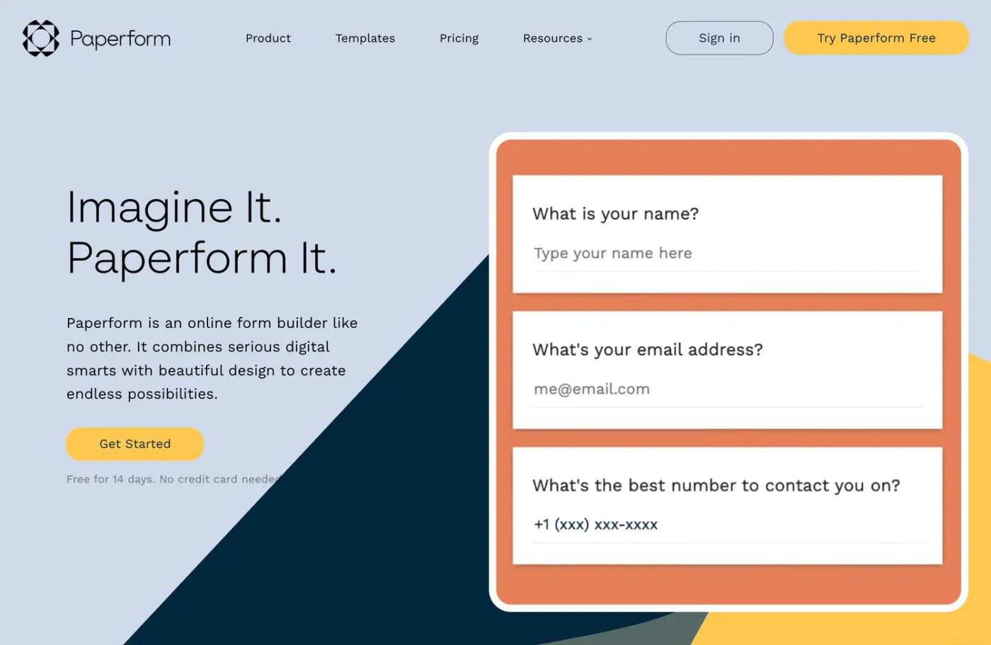 screenshot of the paperform homepage