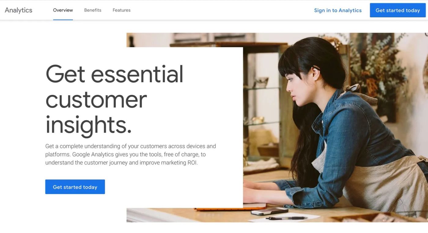 screenshot of the google analytics homepage
