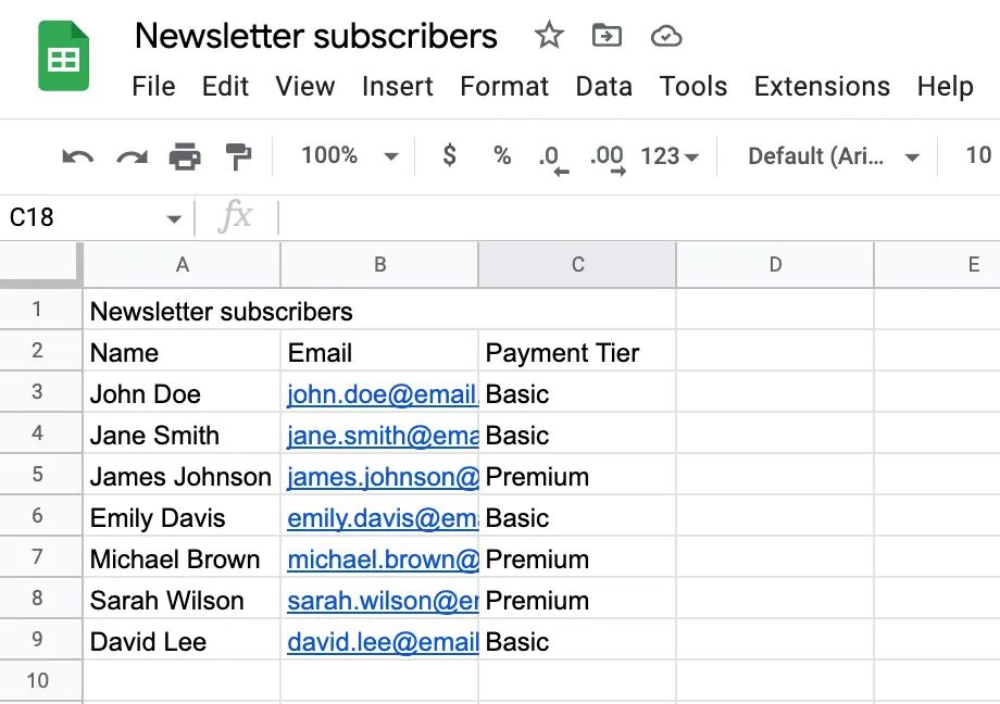 Unmerged title cell in google sheets