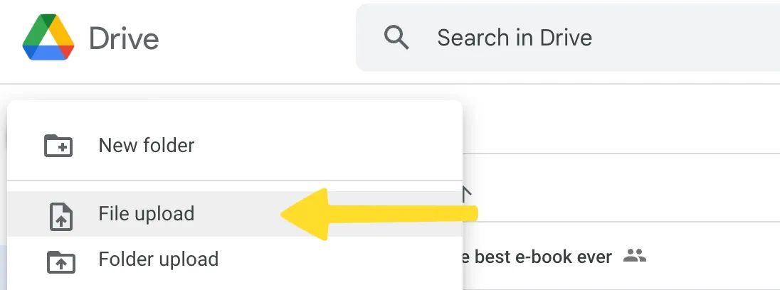 screenshot of the file upload screen in google drive