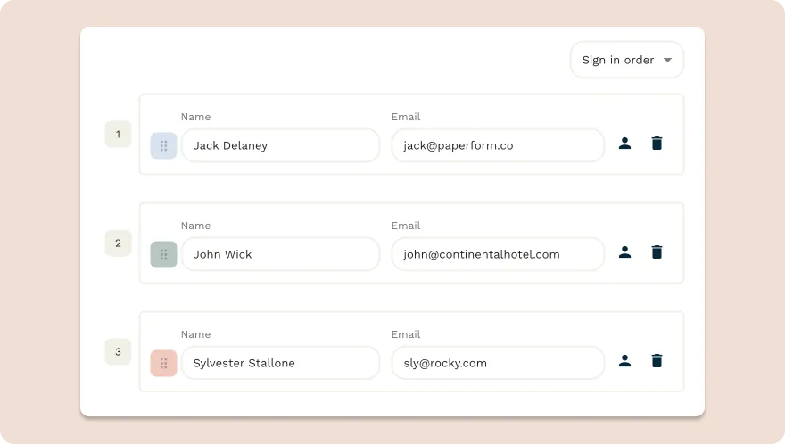 screenshot of papersign custom signing order settings