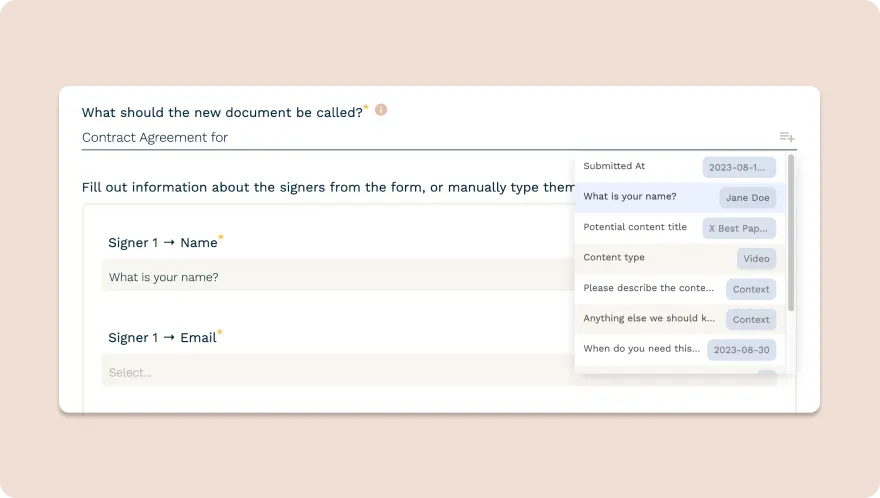 paperform to papersign integration screenshot with answer piping