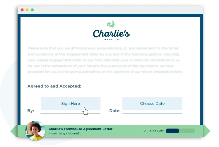 screenshot of agreement letter signing field