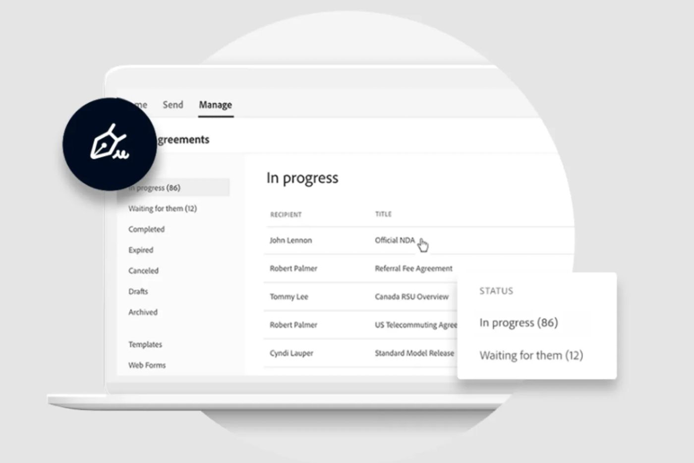 tracking status of official NDA in adobe sign