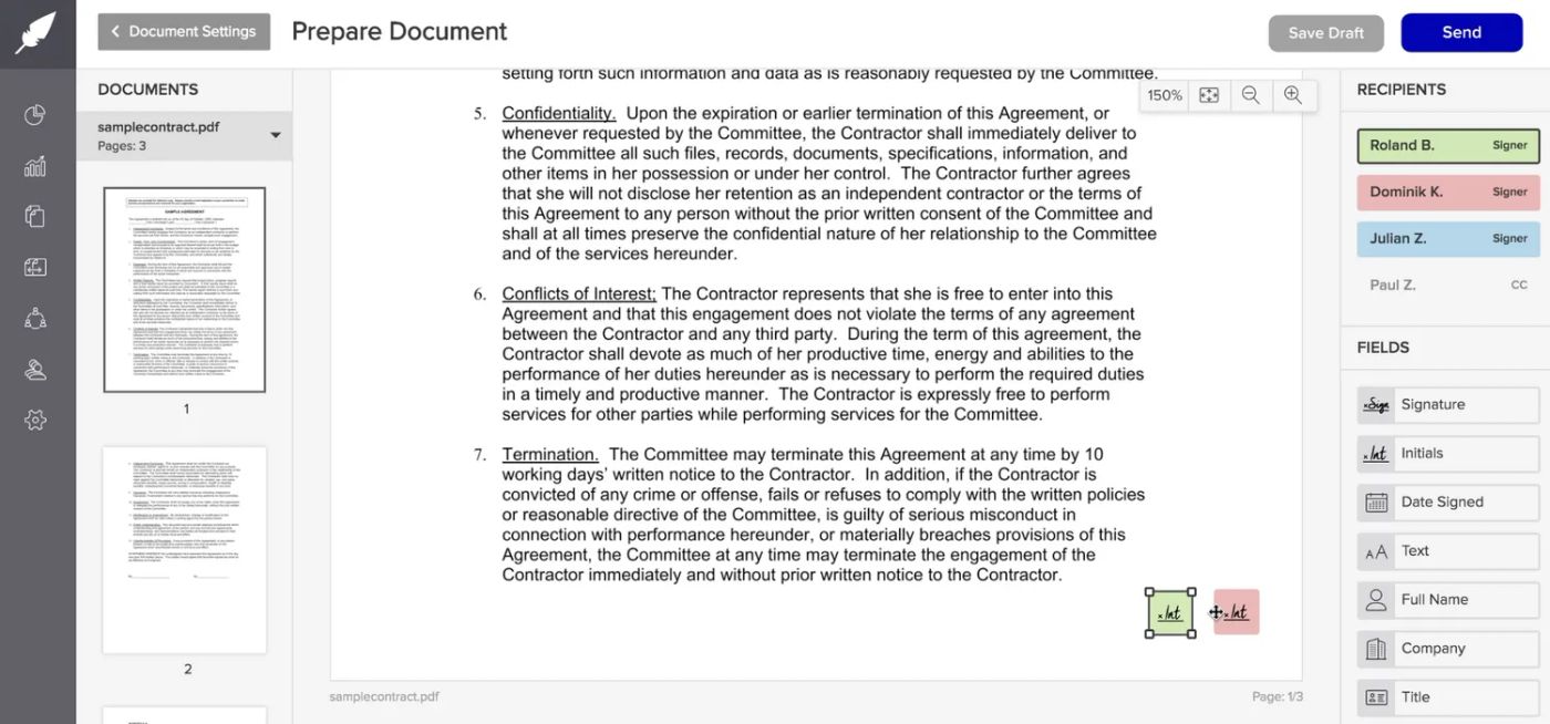 Adding sign fields in xodo sign