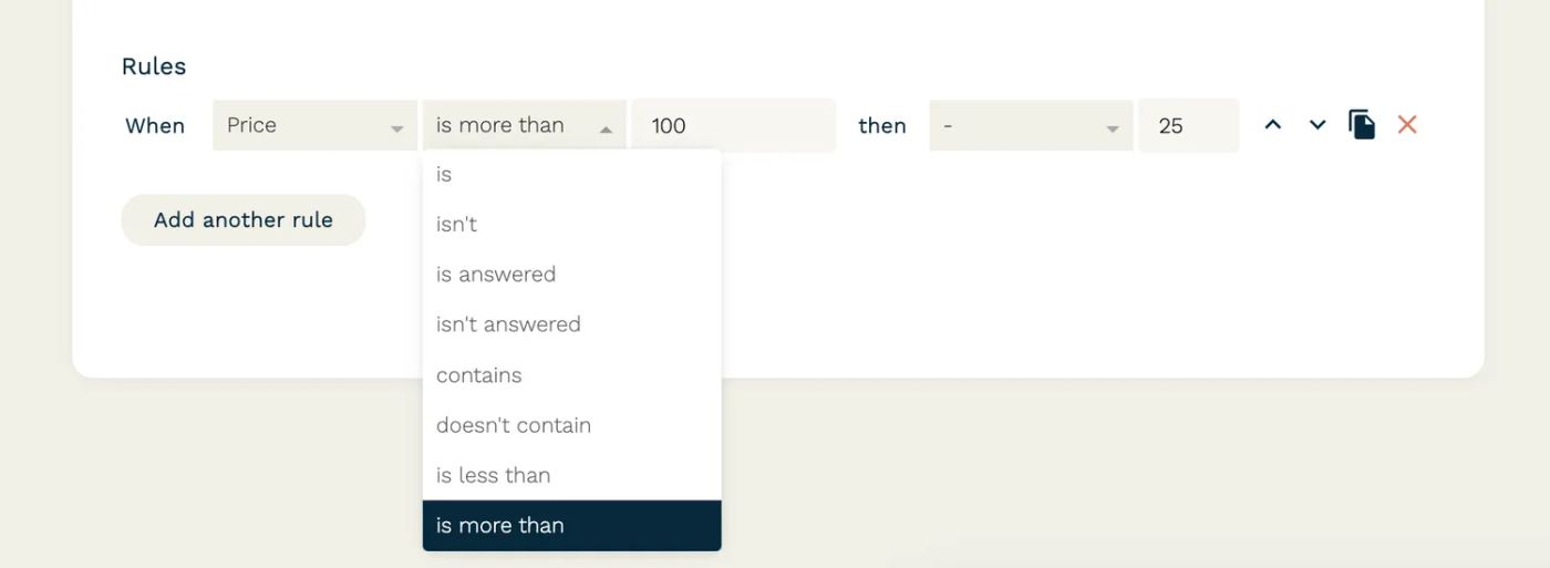 screenshot of custom pricing rules 