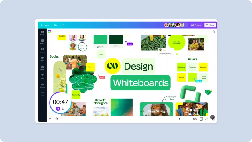 canva whiteboard on blue background