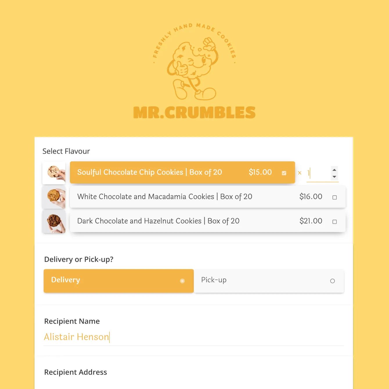 Paperform cookie order form on yellow background