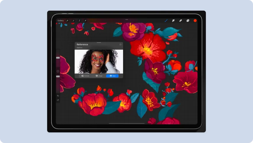 procreate interface on black ipad