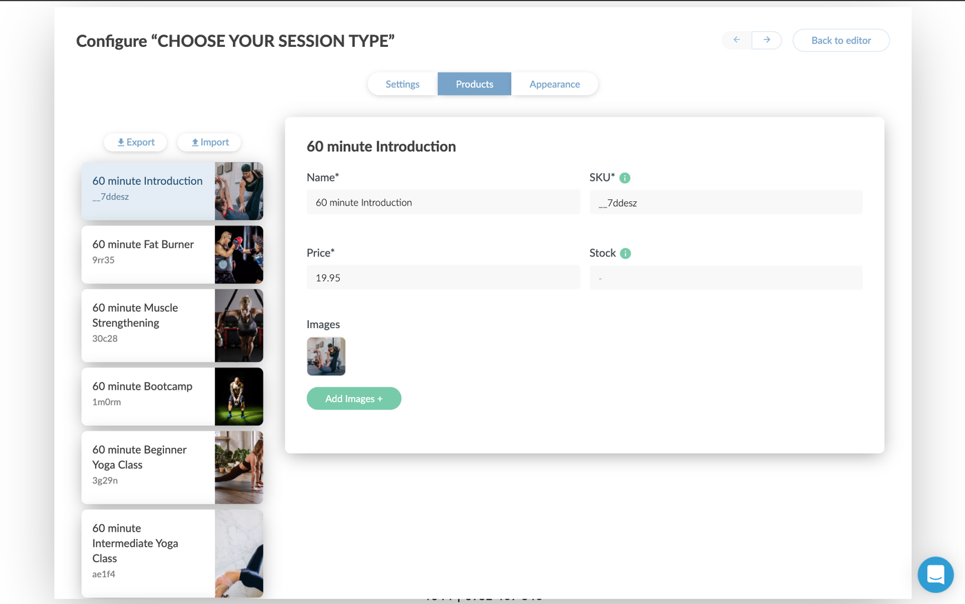 Adding your fitness class types ton your form