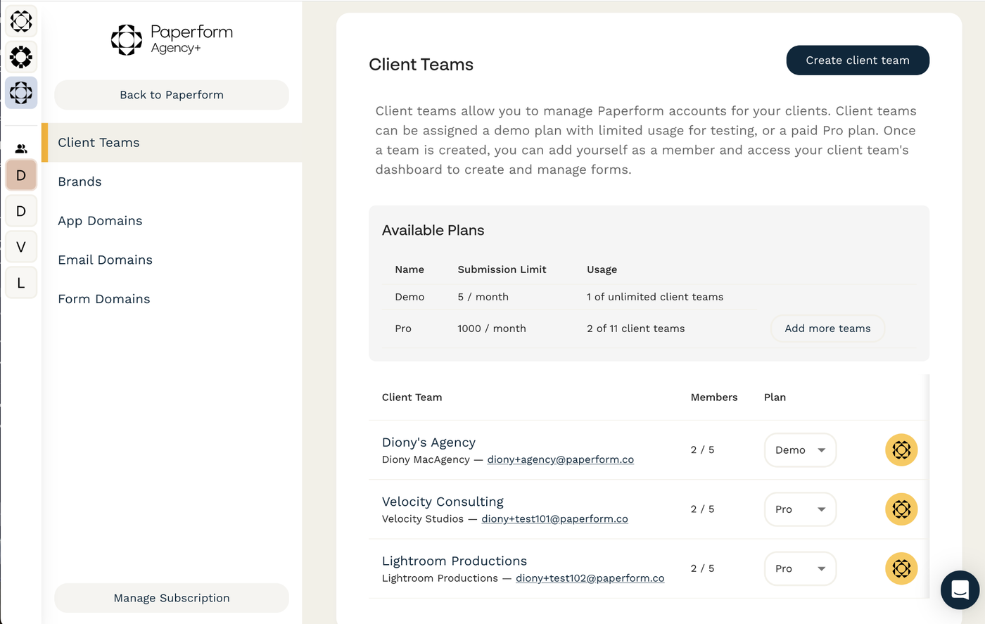 The Agency+ dashboard for managing client and brand accounts