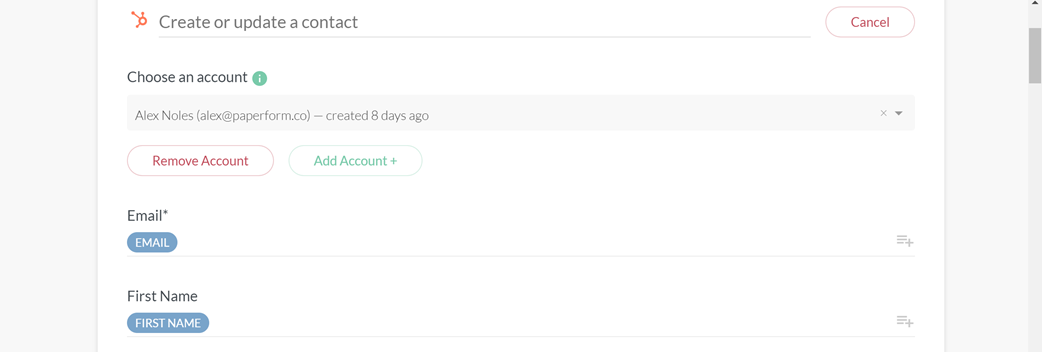 Integrations Paperform and HubSpot
