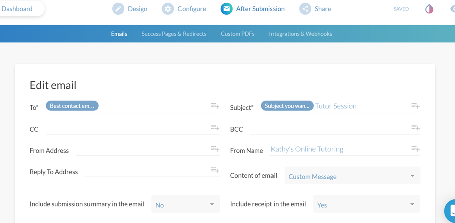 Adding an automated email to your form