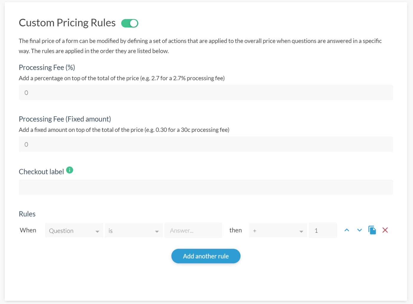 Setting up custom pricing rules