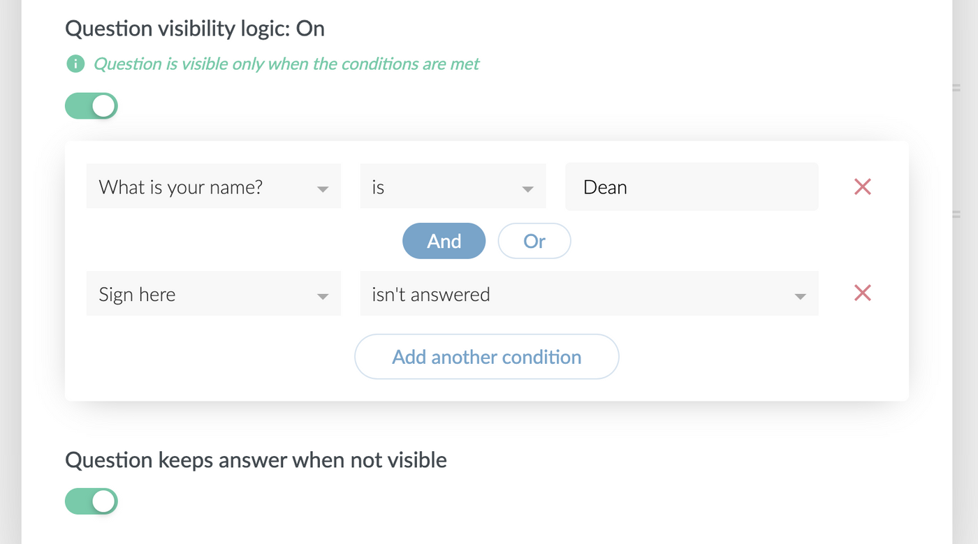 Question visibility logic in Paperform