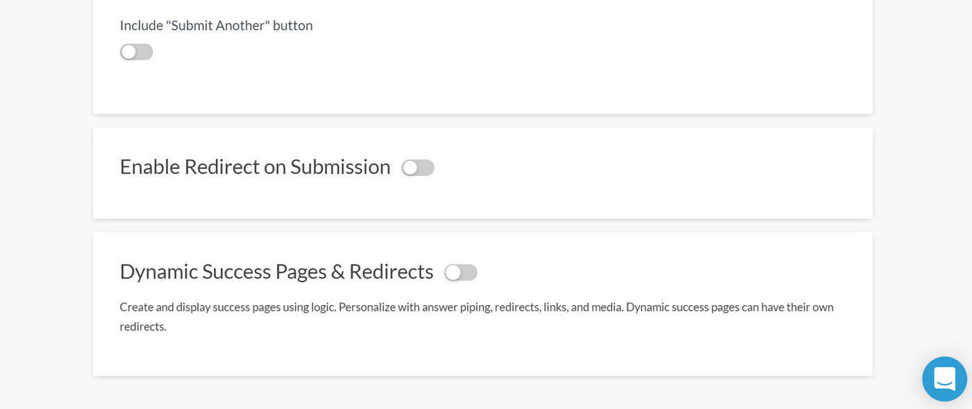 Enabling success pages and redirects in Paperform