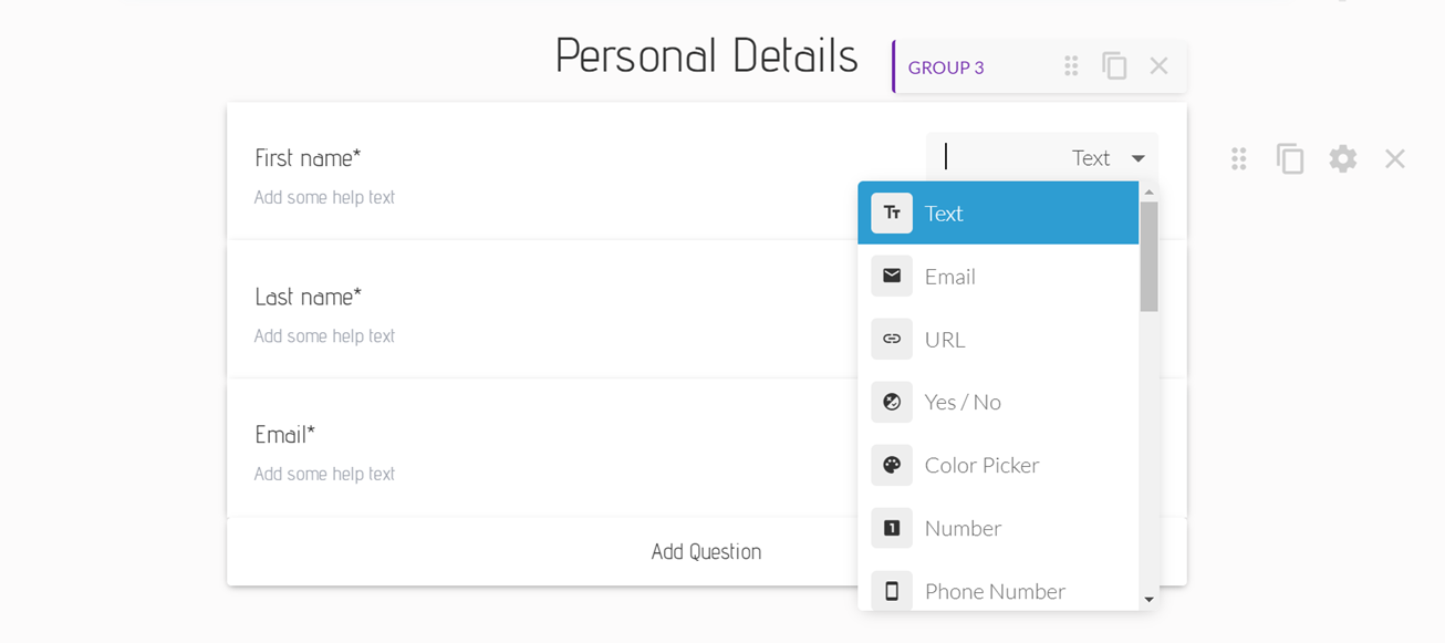 Adding question fields in Paperform