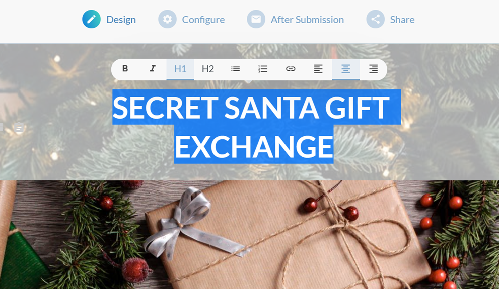 Edting text on your secret santa online questionnaire