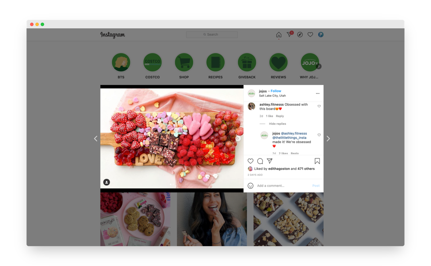 Jojo's Chocolate Instagram screenshot