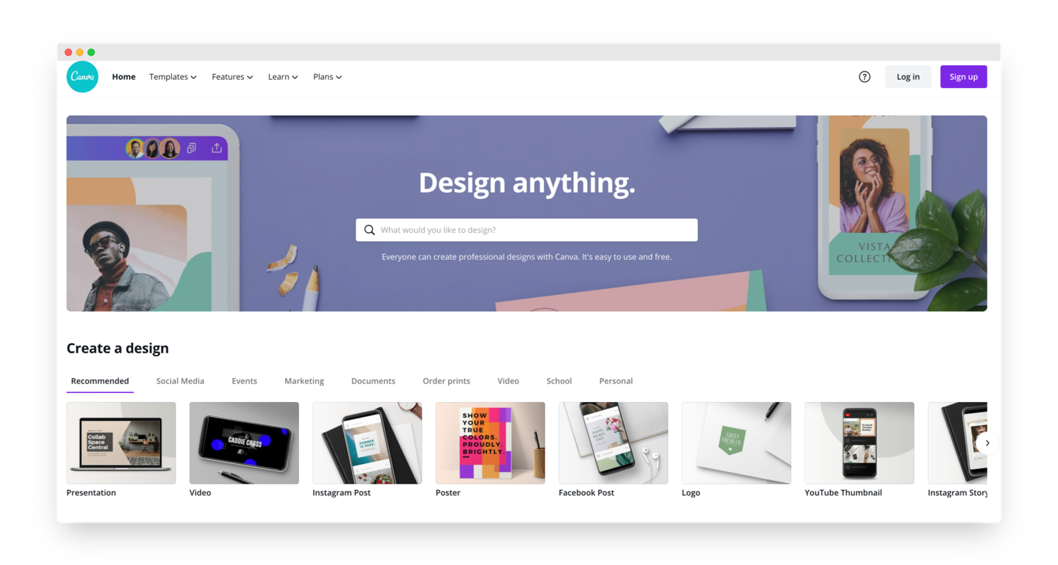 screenshot of canva homepage