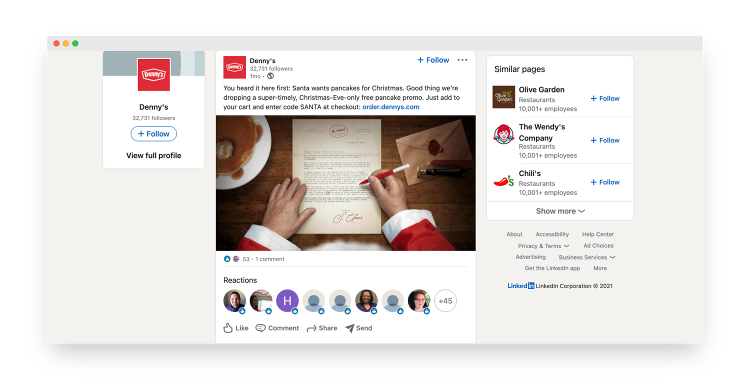 Denny's LinkedIn profile.