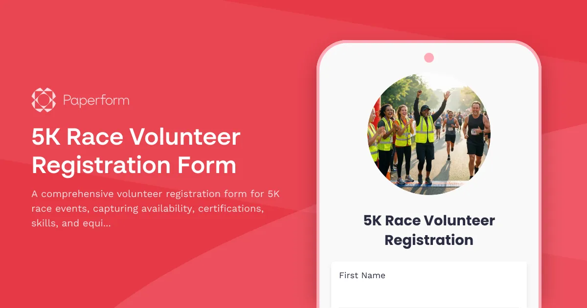 5K Race Volunteer Registration Form