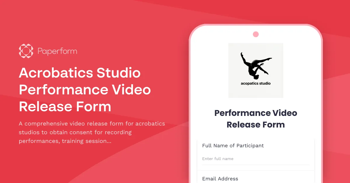 Acrobatics Studio Performance Video Release Form