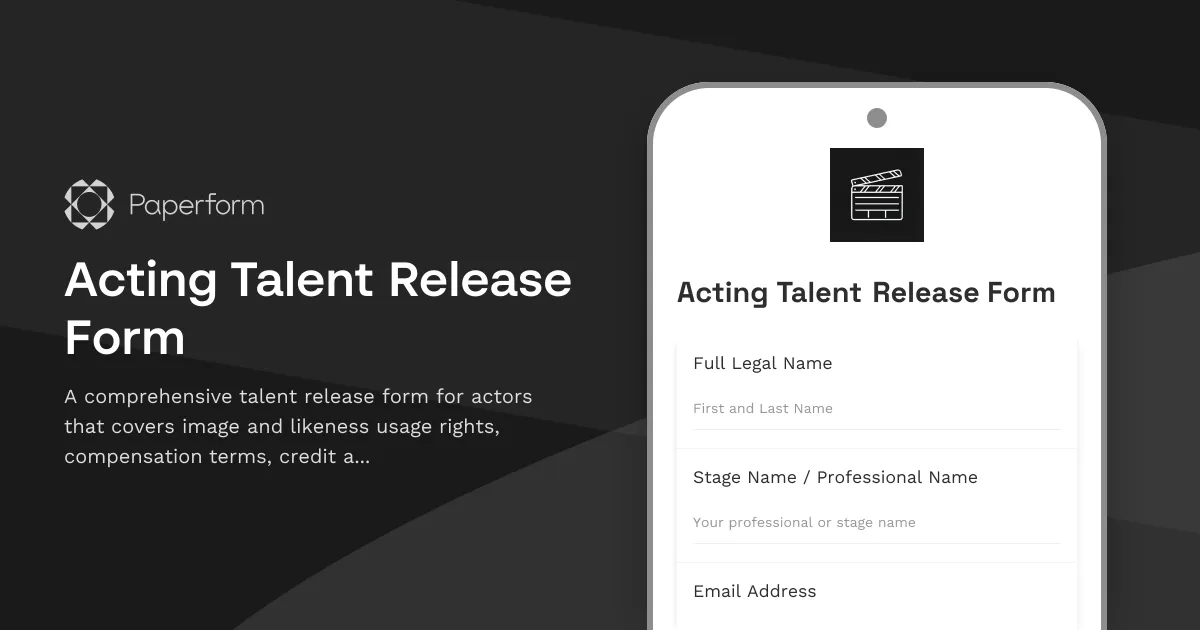 Acting Talent Release Form