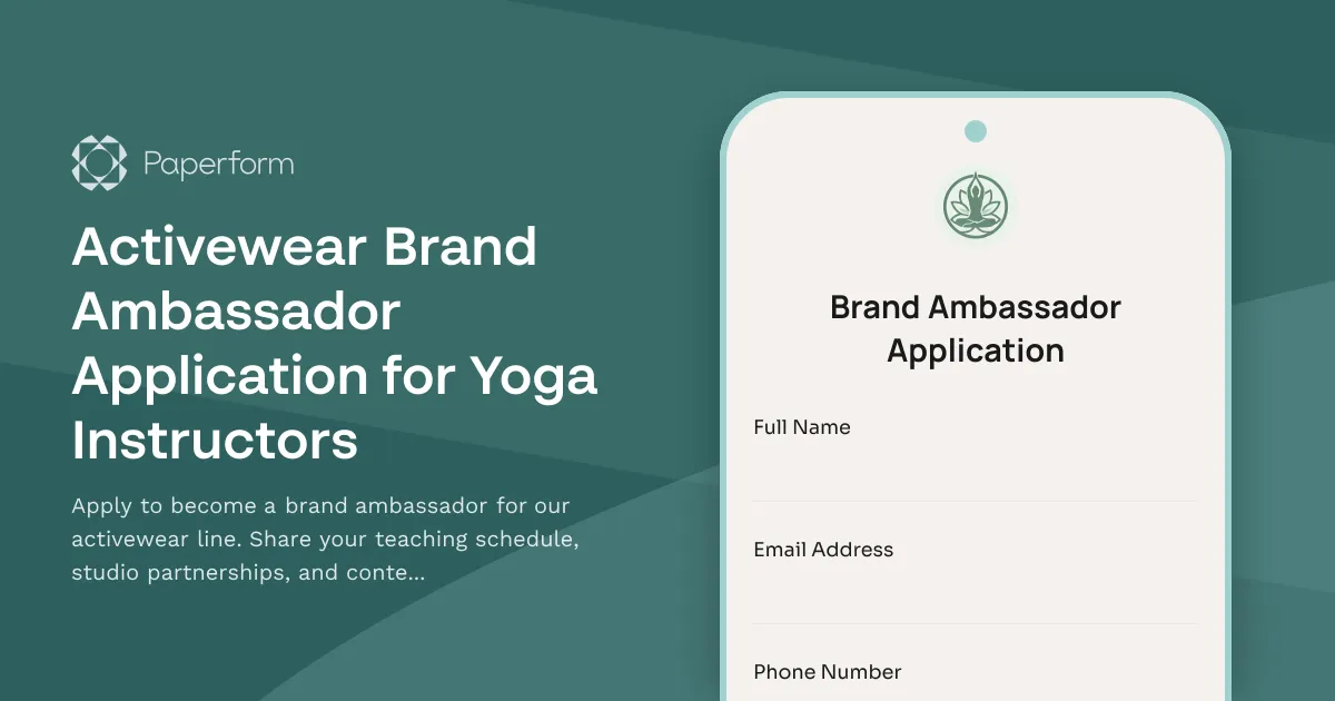 Activewear Brand Ambassador Application for Yoga Instructors