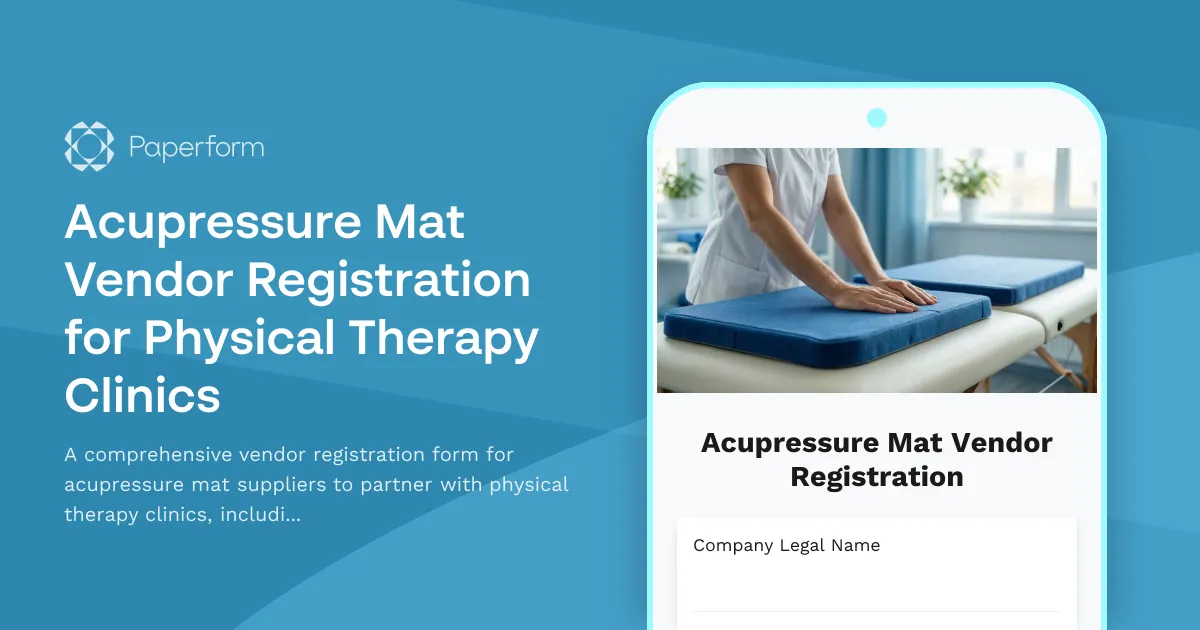 Acupressure Mat Vendor Registration for Physical Therapy Clinics