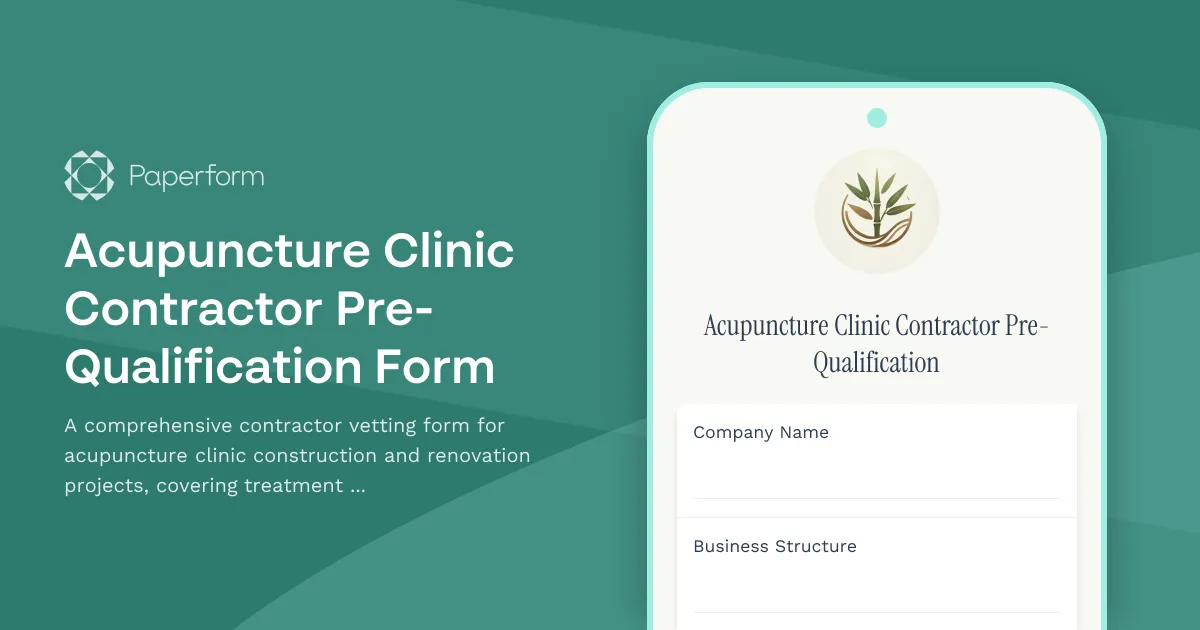 Acupuncture Clinic Contractor Pre-Qualification Form