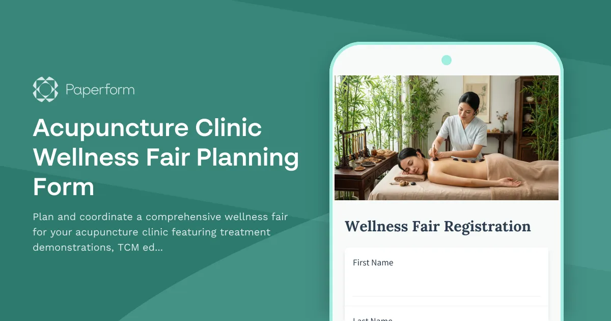 Acupuncture Clinic Wellness Fair Planning Form
