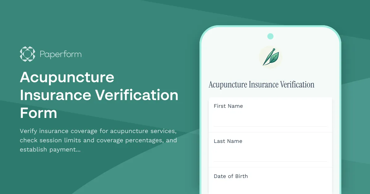Acupuncture Insurance Verification Form