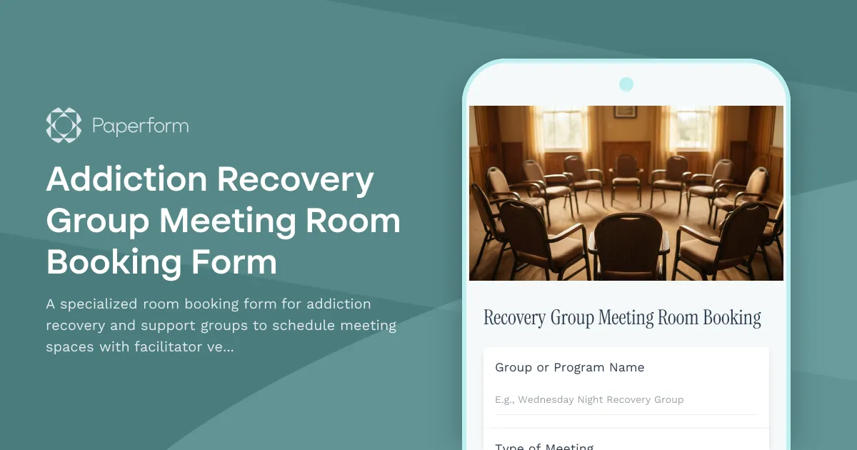 Addiction Recovery Group Meeting Room Booking Form