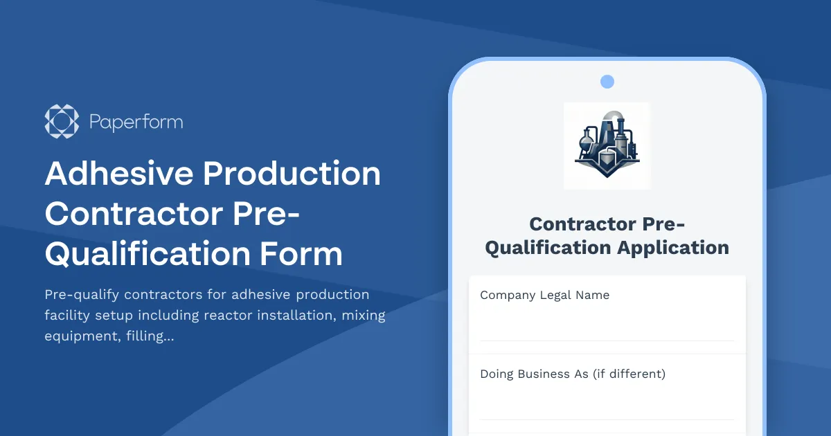 Adhesive Production Contractor Pre-Qualification Form
