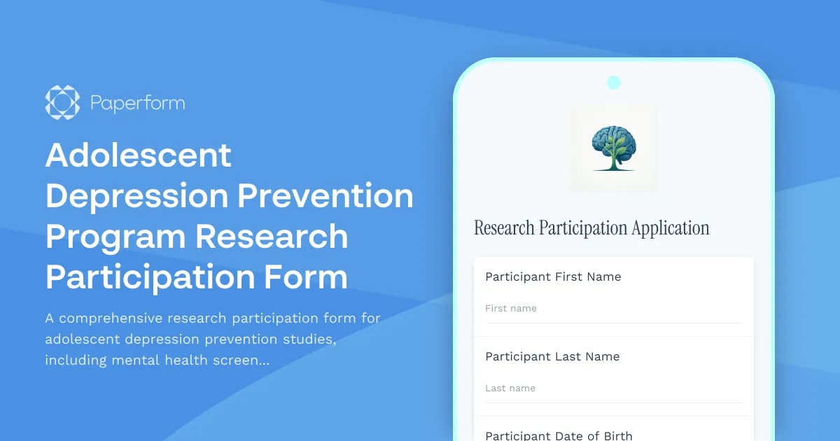 Adolescent Depression Prevention Program Research Participation Form