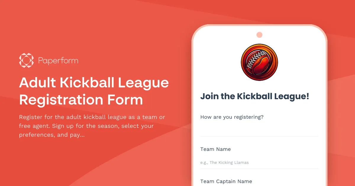 Adult Kickball League Registration Form