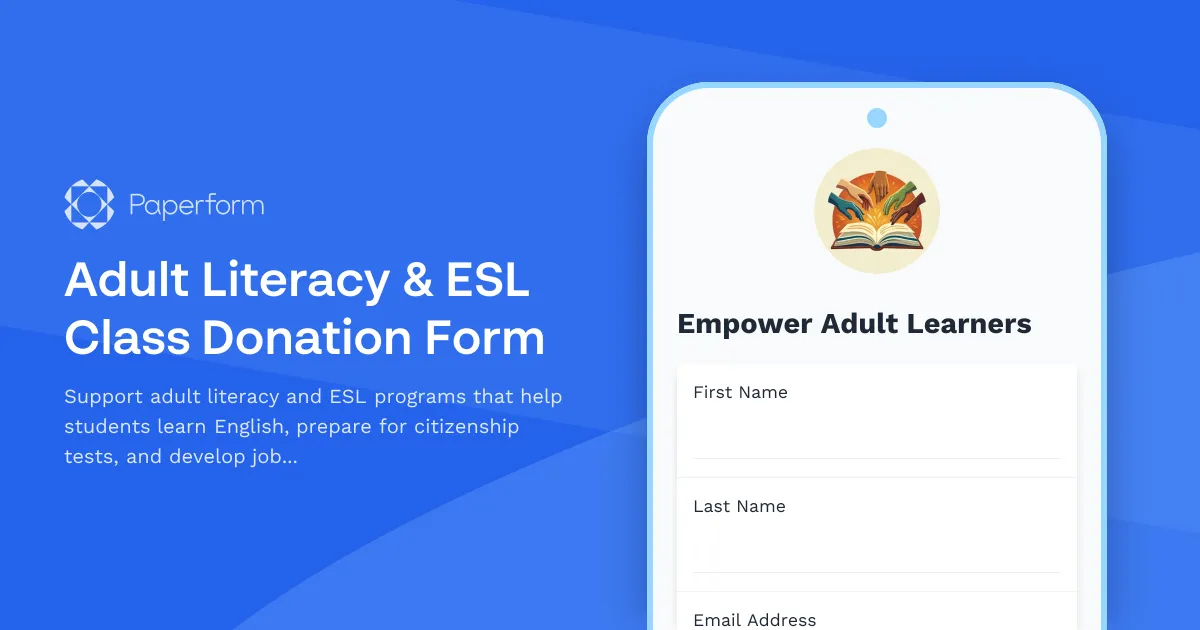 Adult Literacy & ESL Class Donation Form