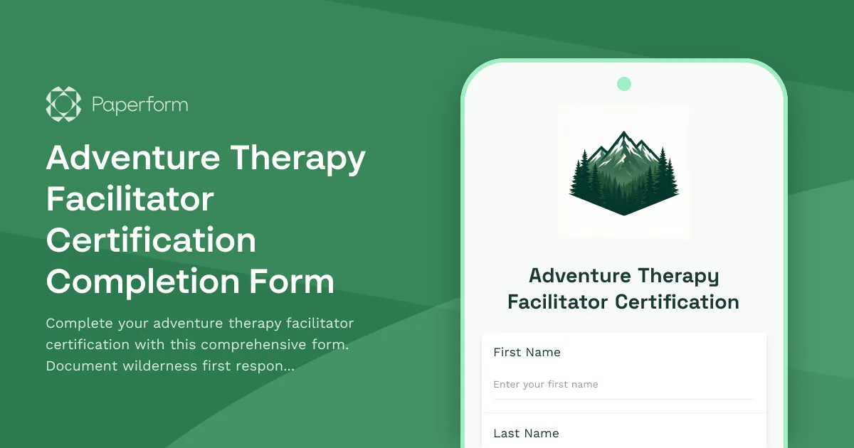 Adventure Therapy Facilitator Certification Completion Form