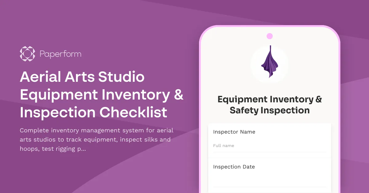 Aerial Arts Studio Equipment Inventory & Inspection Checklist