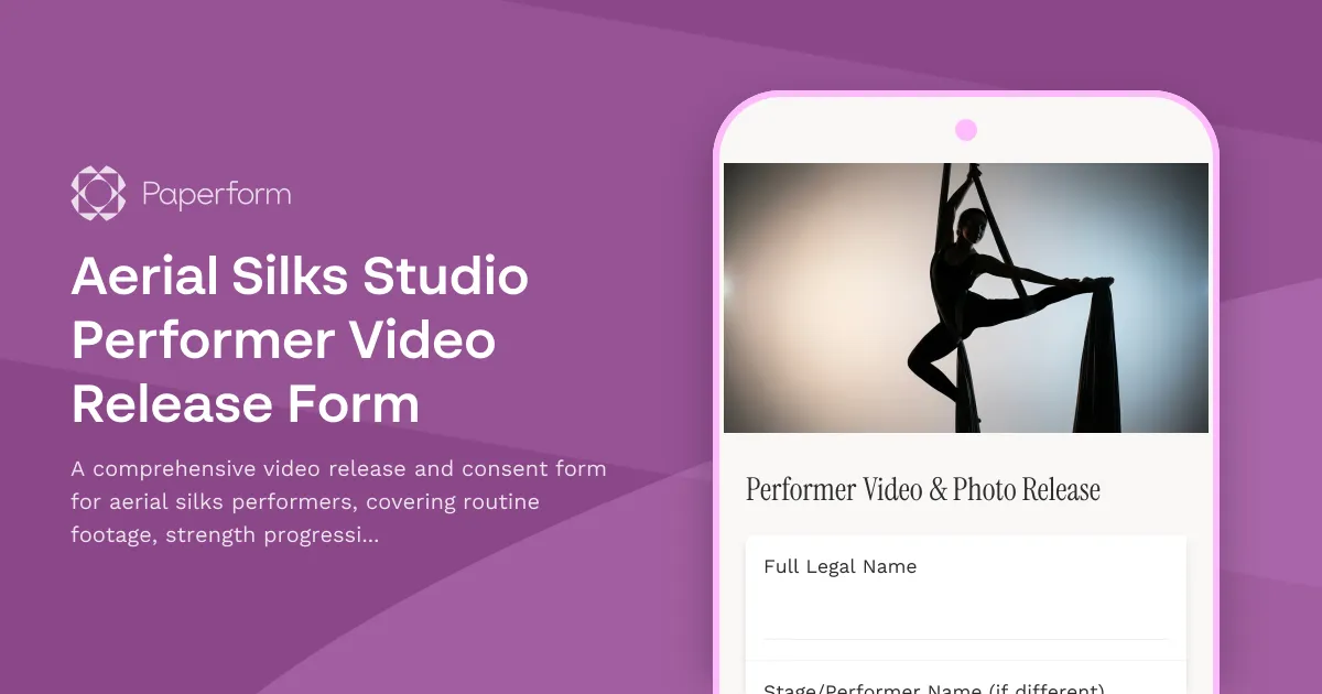Aerial Silks Studio Performer Video Release Form