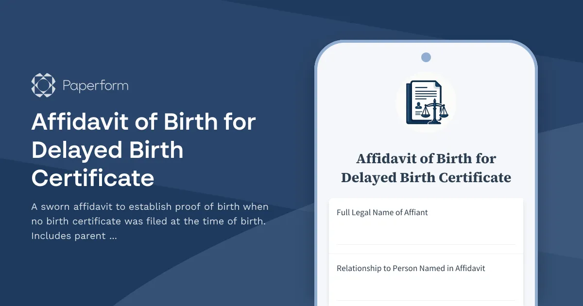 Affidavit of Birth for Delayed Birth Certificate