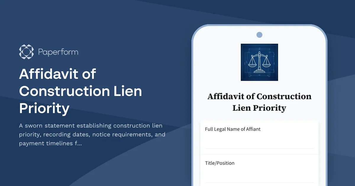 Affidavit of Construction Lien Priority